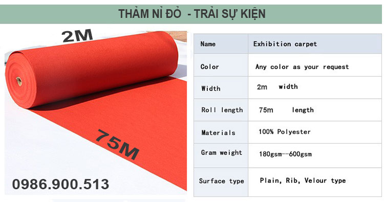 Quy cách kích thước thảm nỉ đỏ Thảm Nỉ Đỏ - Quy Cách - Kích Thước