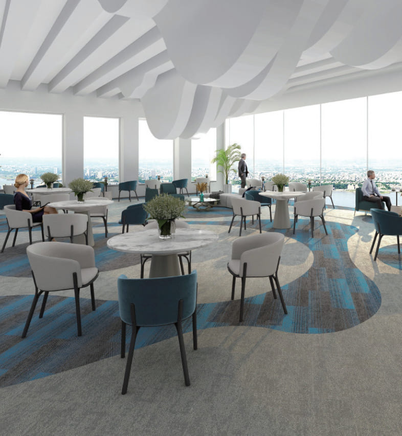 Thảm trải sàn BE màu ghi và các màu xanh nước biển