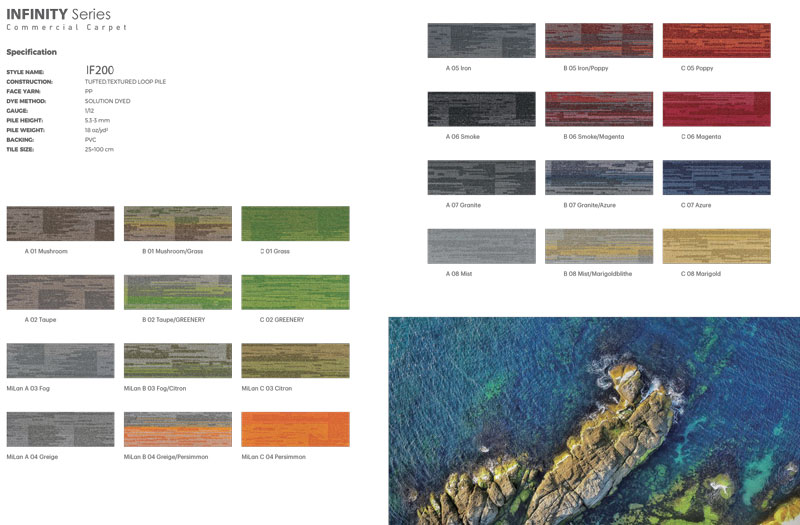 Thảm trải sàn IF200 infinity bảng mẫu màu gồm 24 màu